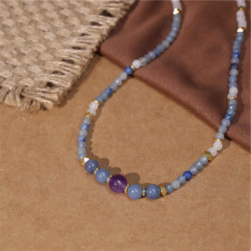 Buddha Stones 天然ブルーアベンチュリンとホワイトジェイドビーズの癒しネックレス - image 3