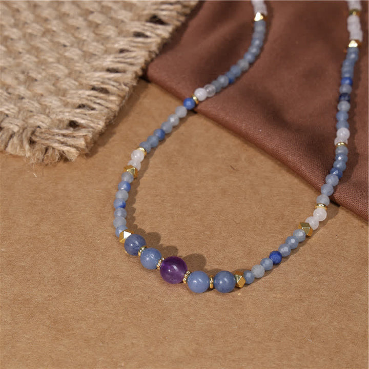 Buddha Stones 天然ブルーアベンチュリンとホワイトジェイドビーズの癒しネックレス - image 3