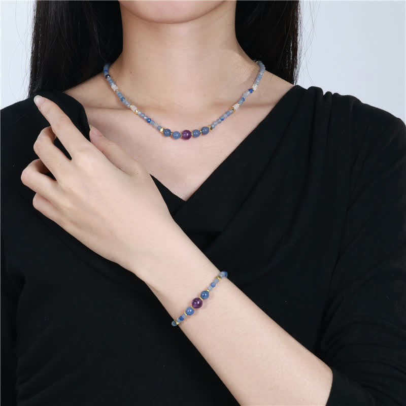 Buddha Stones 天然ブルーアベンチュリンとホワイトジェイドビーズの癒しネックレス - image 9
