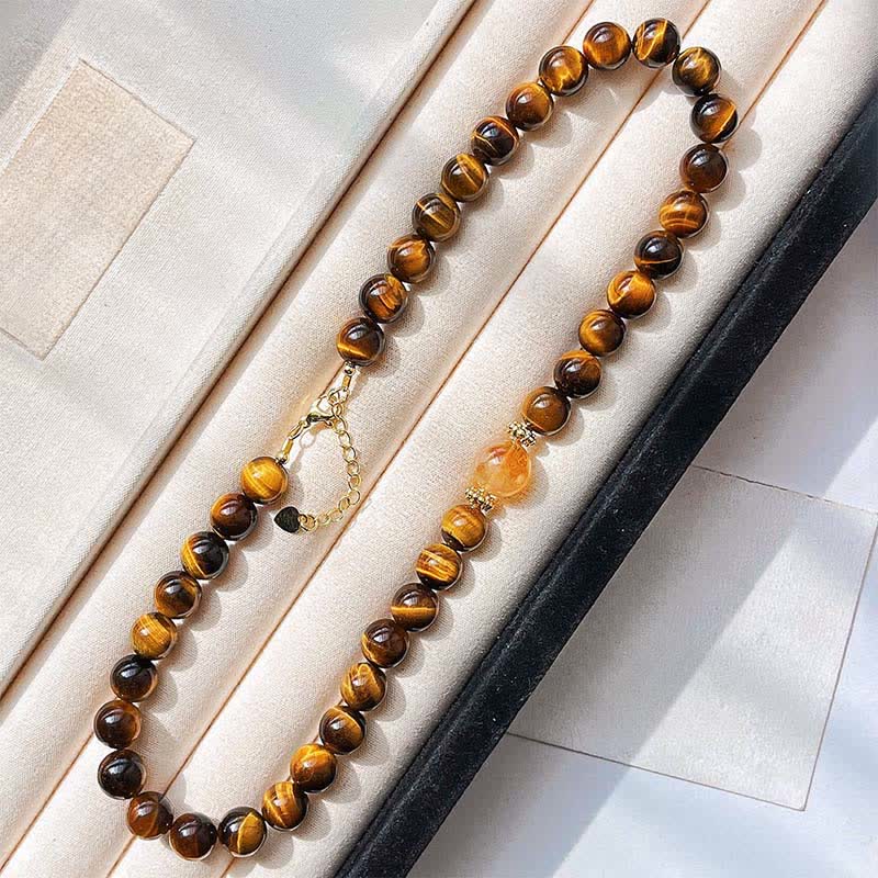 Buddha Stones 天然タイガーアイシトリンビーズの勇気ネックレス - image 1