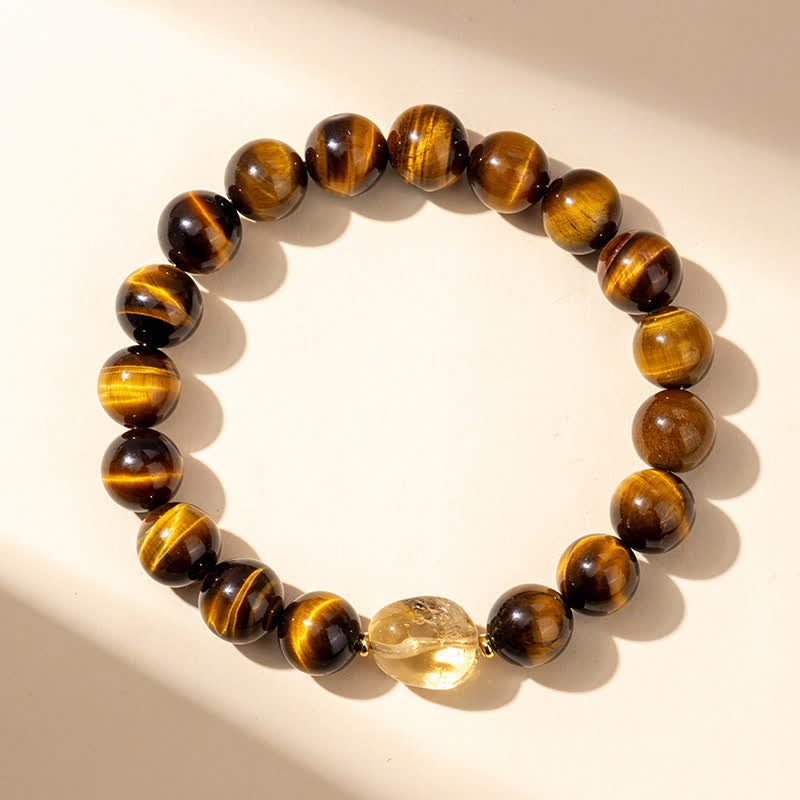 Buddha Stones 10mm天然タイガーアイシトリンビーズ勇気ブレスレット - image 1