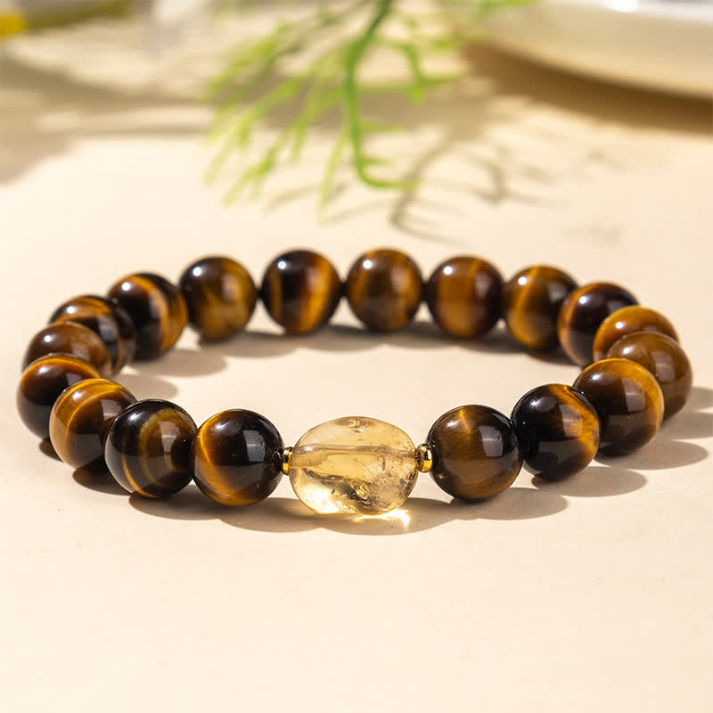 Buddha Stones 10mm天然タイガーアイシトリンビーズ勇気ブレスレット - タイガーアイ（手首周り：16～17cm） - image 0