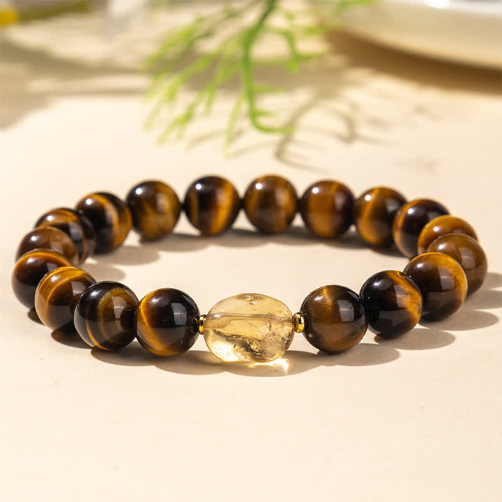 Buddha Stones 10mm天然タイガーアイシトリンビーズ勇気ブレスレット - タイガーアイ（手首周り：16～17cm） - image 0