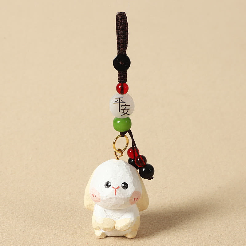 Buddha Stones 干支 菩提樹材彫刻 梅の花 平和 安全オーム・マニ・パドメ・フムポジティブ キーチェーン - うさぎ 4cm（色、形、サイズは異なる場合があります） - 平和と安全 - image 18