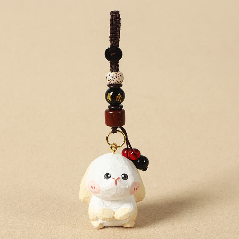 Buddha Stones 干支 菩提樹材彫刻 梅の花 平和 安全オーム・マニ・パドメ・フムポジティブ キーチェーン - うさぎ 4cm（色、形、サイズは異なる場合があります） - オーム・マニ・パドメ・フム - image 16
