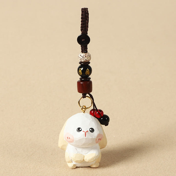 Buddha Stones 干支 菩提樹材彫刻 梅の花 平和 安全オーム・マニ・パドメ・フムポジティブ キーチェーン - うさぎ 4cm（色、形、サイズは異なる場合があります） - オーム・マニ・パドメ・フム - image 16