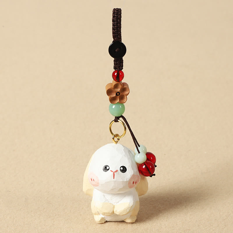 Buddha Stones 干支 菩提樹材彫刻 梅の花 平和 安全オーム・マニ・パドメ・フムポジティブ キーチェーン - うさぎ 4cm（色、形、サイズは異なる場合があります） - 梅の花 - image 17