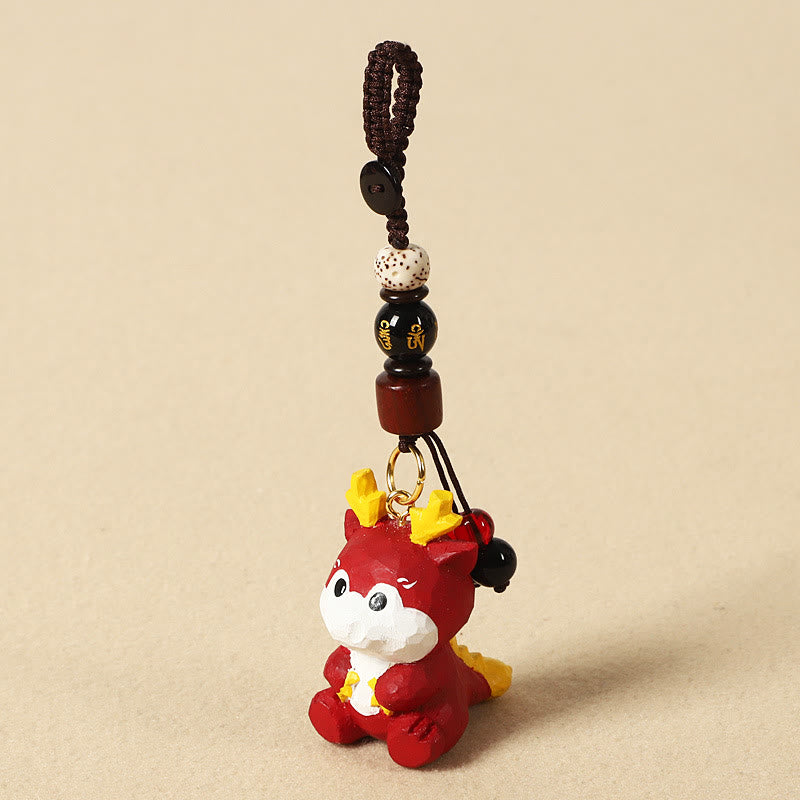 Buddha Stones 干支 菩提樹材彫刻 梅の花 平和 安全オーム・マニ・パドメ・フムポジティブ キーチェーン - ドラゴン 4cm（色、形、サイズは異なる場合があります） - オーム・マニ・パドメ・フム - image 19
