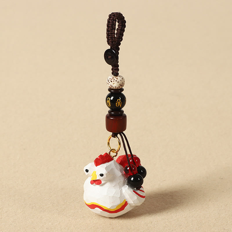 Buddha Stones 干支 菩提樹材彫刻 梅の花 平和 安全オーム・マニ・パドメ・フムポジティブ キーチェーン - 雄鶏 4cm（色、形、サイズは異なる場合があります） - オーム・マニ・パドメ・フム - image 32