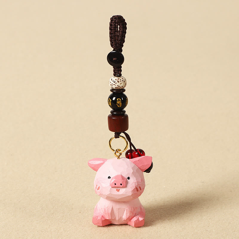 Buddha Stones 干支 菩提樹材彫刻 梅の花 平和 安全オーム・マニ・パドメ・フムポジティブ キーチェーン - 豚 4cm（色、形、サイズは異なる場合があります） - オーム・マニ・パドメ・フム - image 38