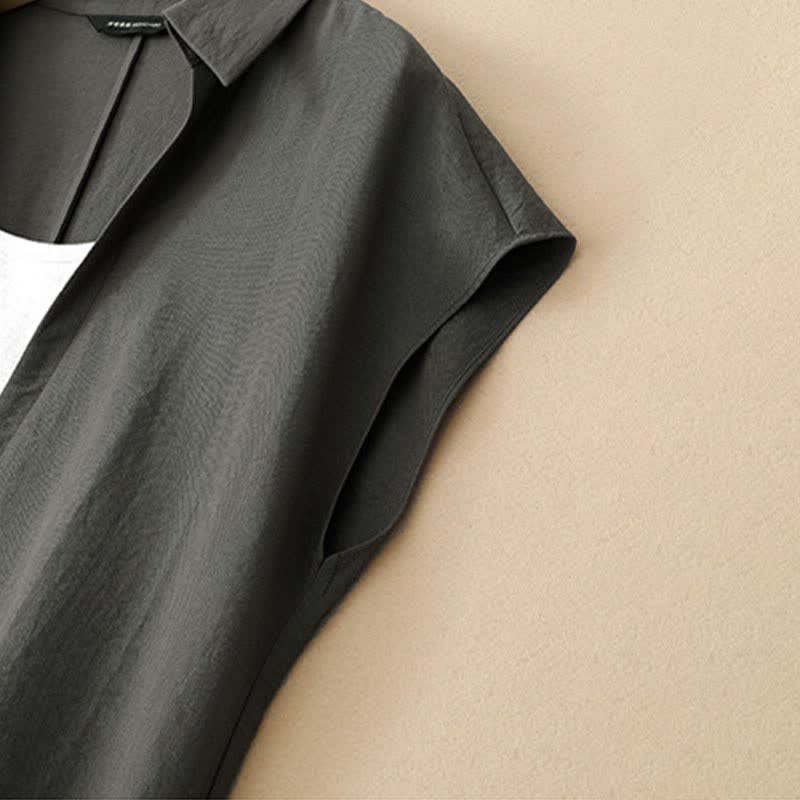 Buddha Stones 夏物ミニマリストサイドスリット無地レディースサマーノースリーブドレス（ポケット付き） - image 17