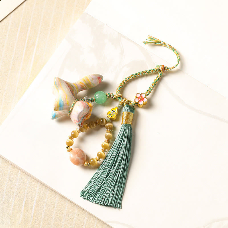 Buddha Stones ミニサイズのかわいいキツネの黒檀塗り工芸品ピースキーホルダー - image 2