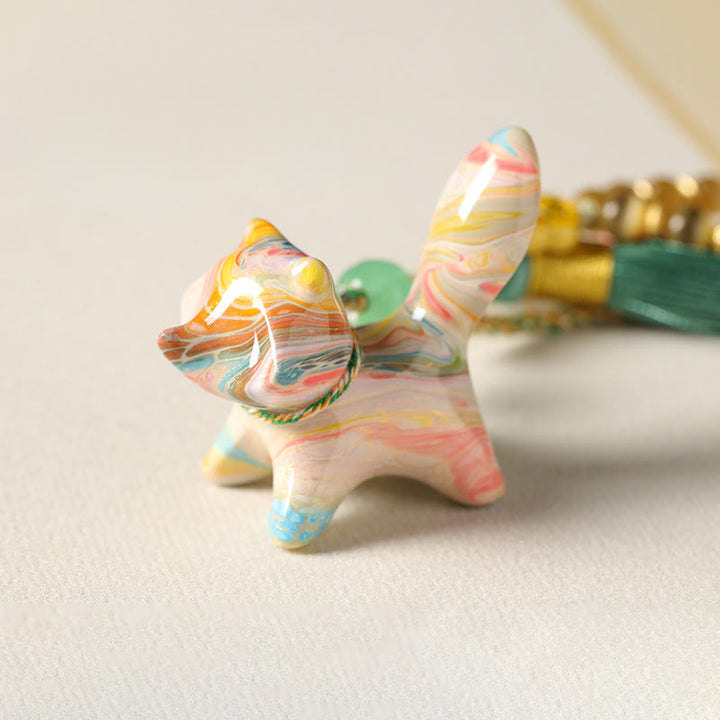 Buddha Stones ミニサイズのかわいいキツネの黒檀塗り工芸品ピースキーホルダー - image 3