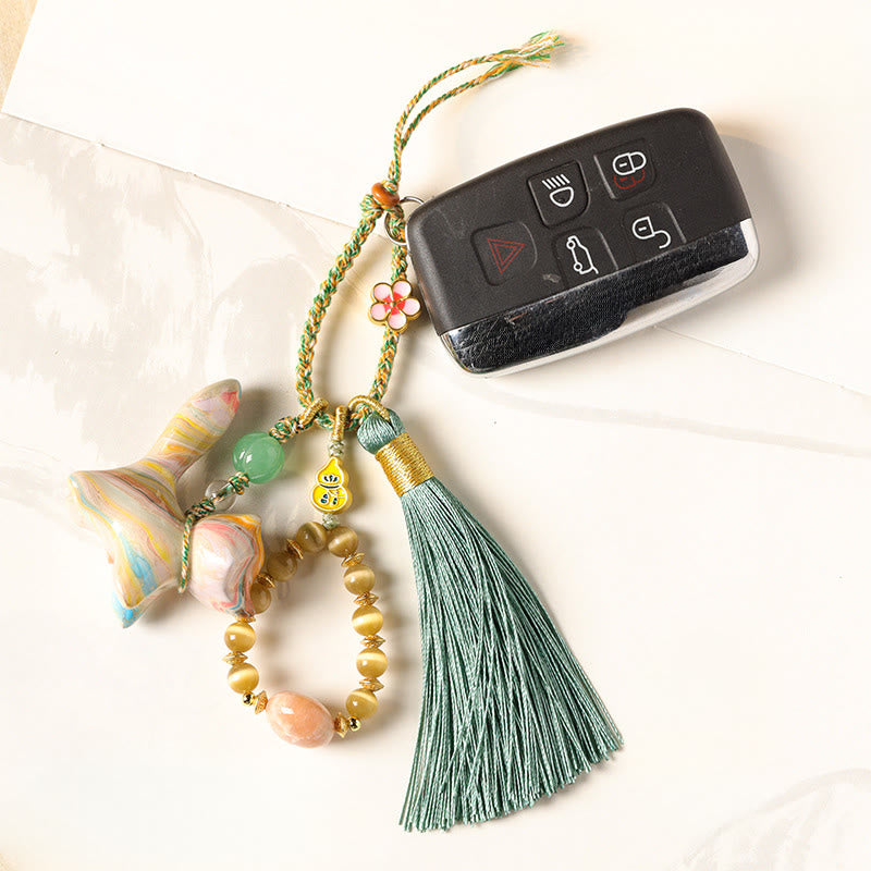 Buddha Stones ミニサイズのかわいいキツネの黒檀塗り工芸品ピースキーホルダー - image 4