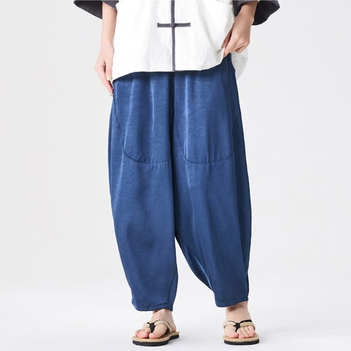 Buddha Stones 夏向けカジュアルパッチポケット付き無地メンズハーレムパンツ（ポケット付き） - image 3