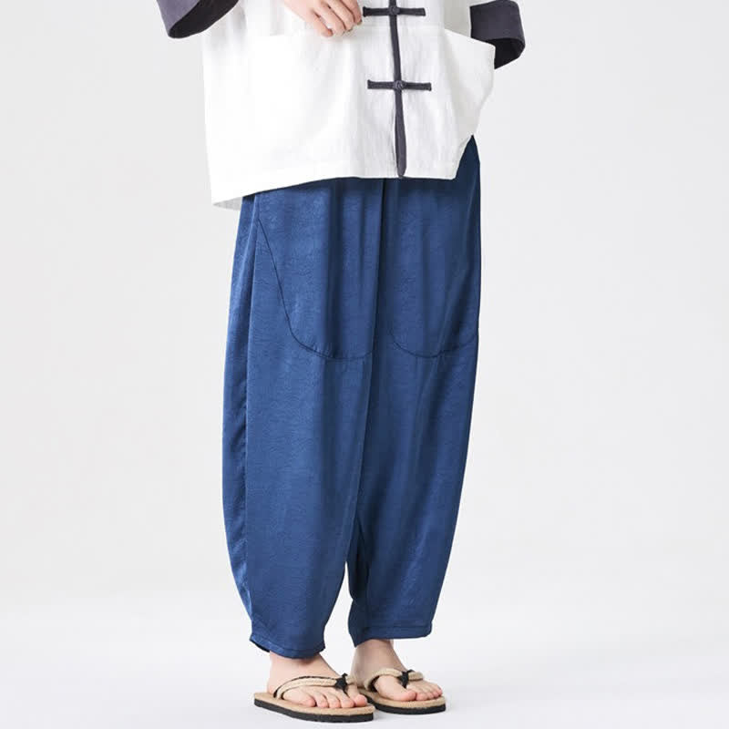 Buddha Stones 夏向けカジュアルパッチポケット付き無地メンズハーレムパンツ（ポケット付き） - image 7
