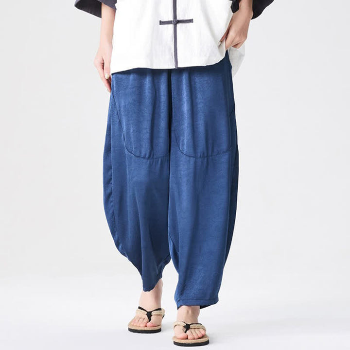 Buddha Stones 夏向けカジュアルパッチポケット付き無地メンズハーレムパンツ（ポケット付き） - image 4