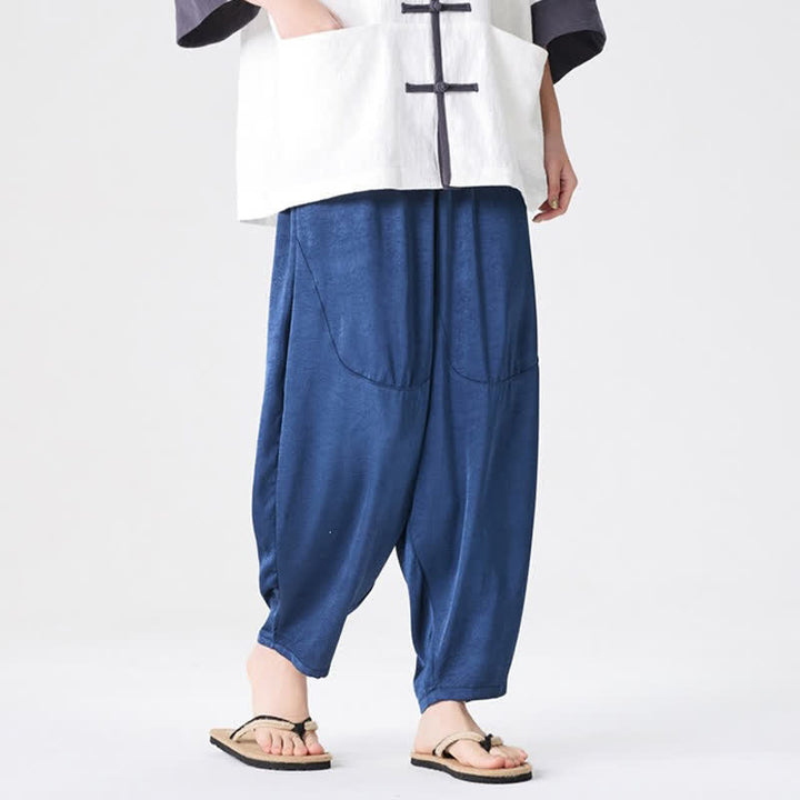 Buddha Stones 夏向けカジュアルパッチポケット付き無地メンズハーレムパンツ（ポケット付き） - image 6