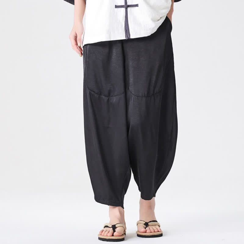 Buddha Stones 夏向けカジュアルパッチポケット付き無地メンズハーレムパンツ（ポケット付き） - image 27