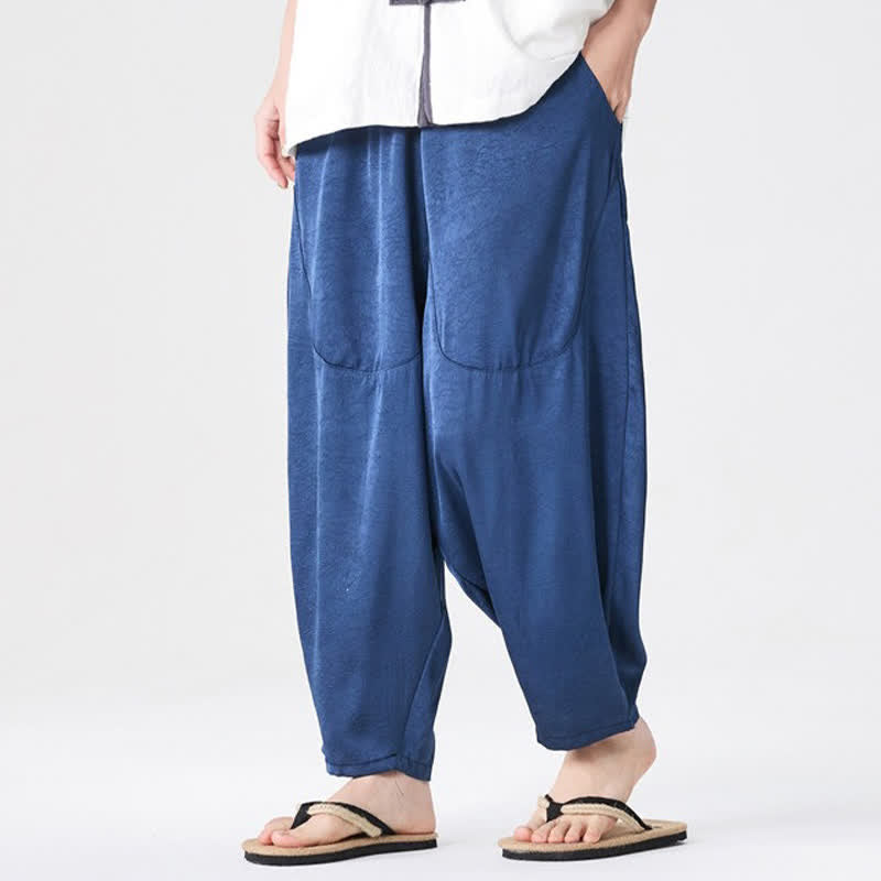 Buddha Stones 夏向けカジュアルパッチポケット付き無地メンズハーレムパンツ（ポケット付き） - image 5
