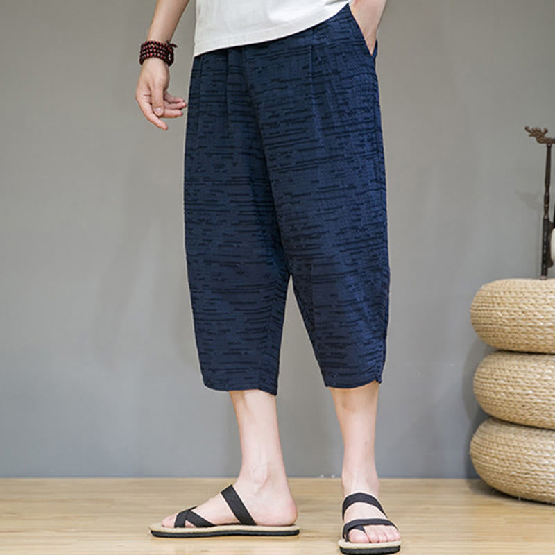 Buddha Stones 夏物ミニマリストサイドスリット入り無地メンズハーレム七分丈パンツ（ポケット付き） - image 24