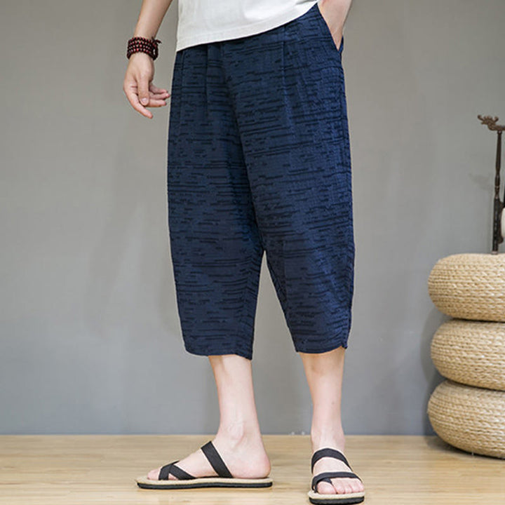 Buddha Stones 夏物ミニマリストサイドスリット入り無地メンズハーレム七分丈パンツ（ポケット付き） - image 24