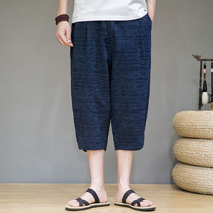 Buddha Stones 夏物ミニマリストサイドスリット入り無地メンズハーレム七分丈パンツ（ポケット付き） - image 22