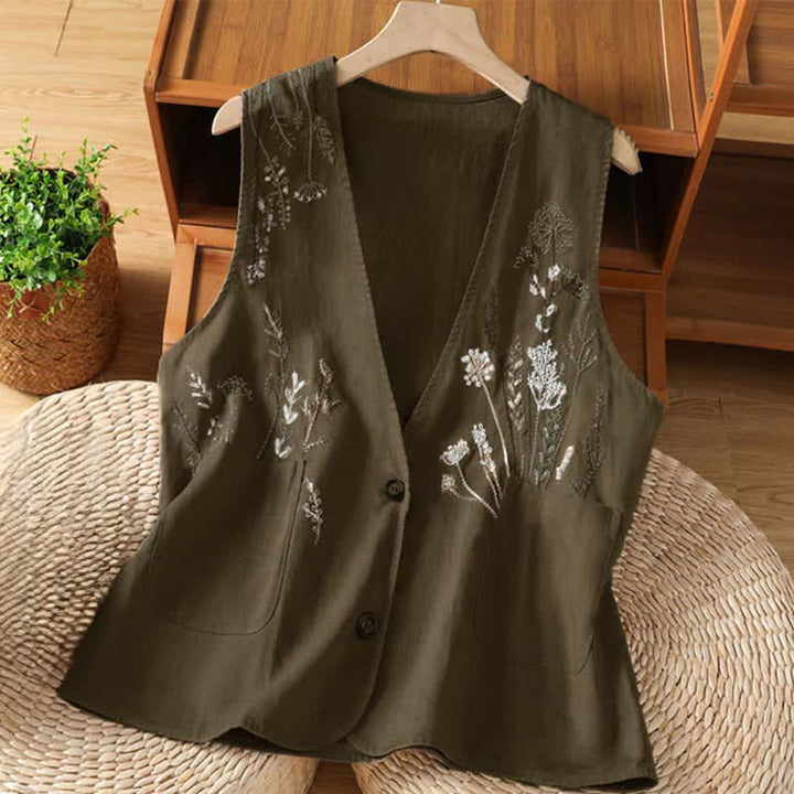 Buddha Stones 夏物刺繍入り花柄レディースノースリーブシャツ（ポケット付き） - サドルブラウン - US8-10，UK/AU12-14，EU40-42 (2XL) - image 14