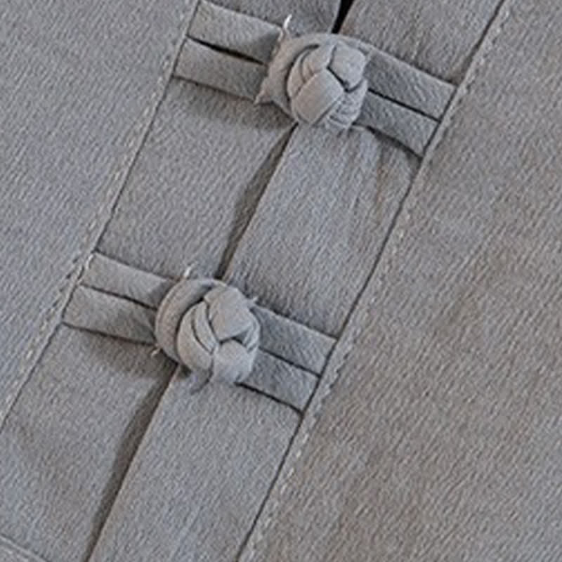 Buddha Stones 夏物 2点セット マンダリンカラー カエルボタン インクウォッシュプリント 半袖シャツ バミューダパンツ メンズ 瞑想服 ポケット付き - image 3