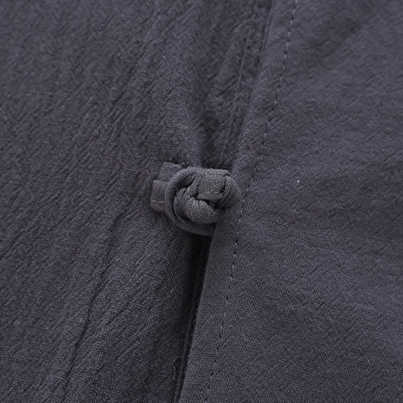 Buddha Stones 夏物 唐風 マンダリンカラー 馬刺繍 カエルボタン 無地 メンズ 半袖シャツ ポケット付き - image 11