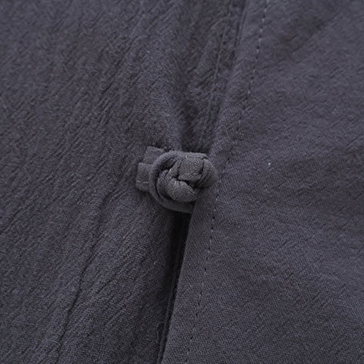 Buddha Stones 夏物 唐風 マンダリンカラー 馬刺繍 カエルボタン 無地 メンズ 半袖シャツ ポケット付き - image 11