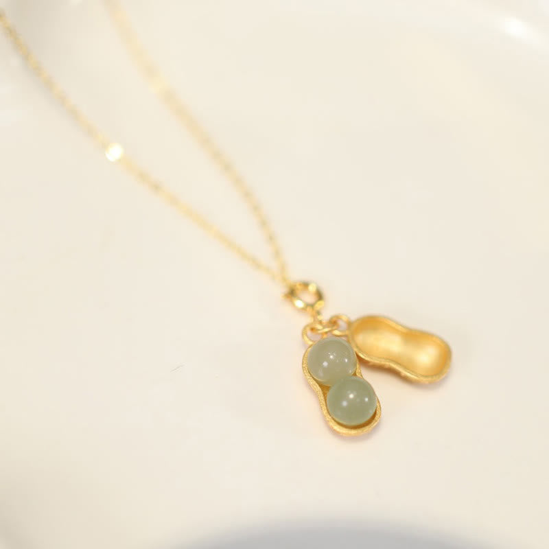 Buddha Stones 925スターリングシルバー製、和田翡翠ピーナッツモチーフの「良いことが起こる」 「豊かさ」ネックレスペンダント - 和田玉（豊かさ♥豊かさ） - image 0
