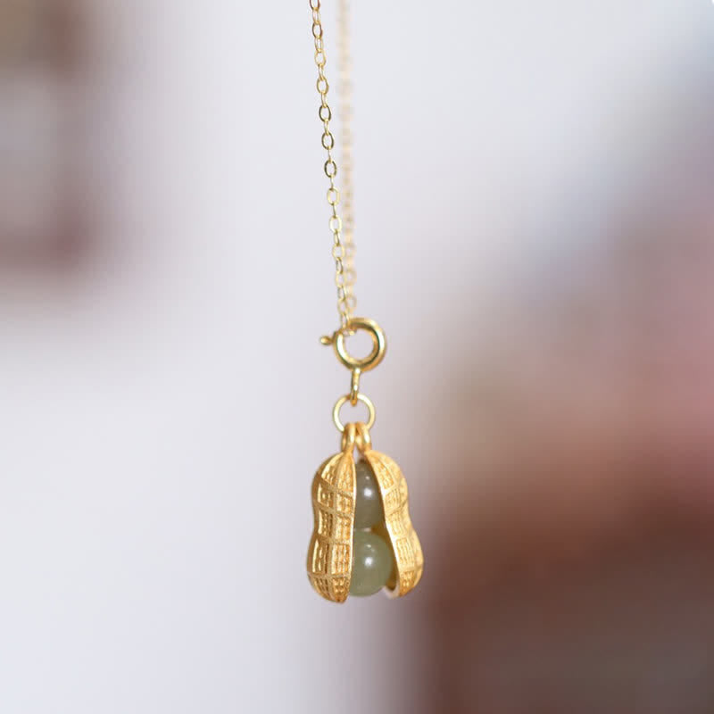 Buddha Stones 925スターリングシルバー製、和田翡翠ピーナッツモチーフの「良いことが起こる」 「豊かさ」ネックレスペンダント - image 1