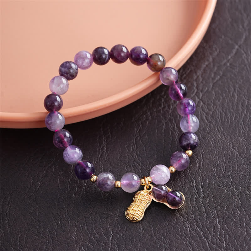 Buddha Stones 天然アメジストピーナッツ入り「良いことが起こる」ヒーリングブレスレット - image 1