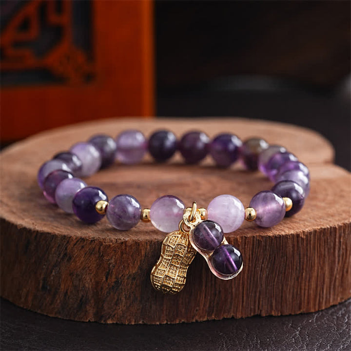 Buddha Stones 天然アメジストピーナッツ入り「良いことが起こる」ヒーリングブレスレット - アメジスト（手首周り15～16cm） - image 0