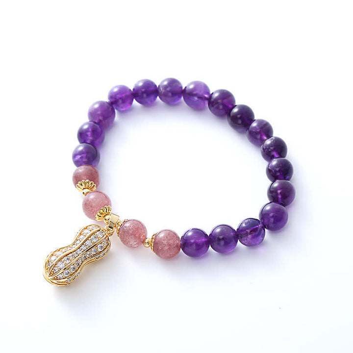 Buddha Stones 天然アメジスト、ストロベリークォーツ、ピーナッツ、良いことが起こる幸運を呼ぶブレスレット - image 4