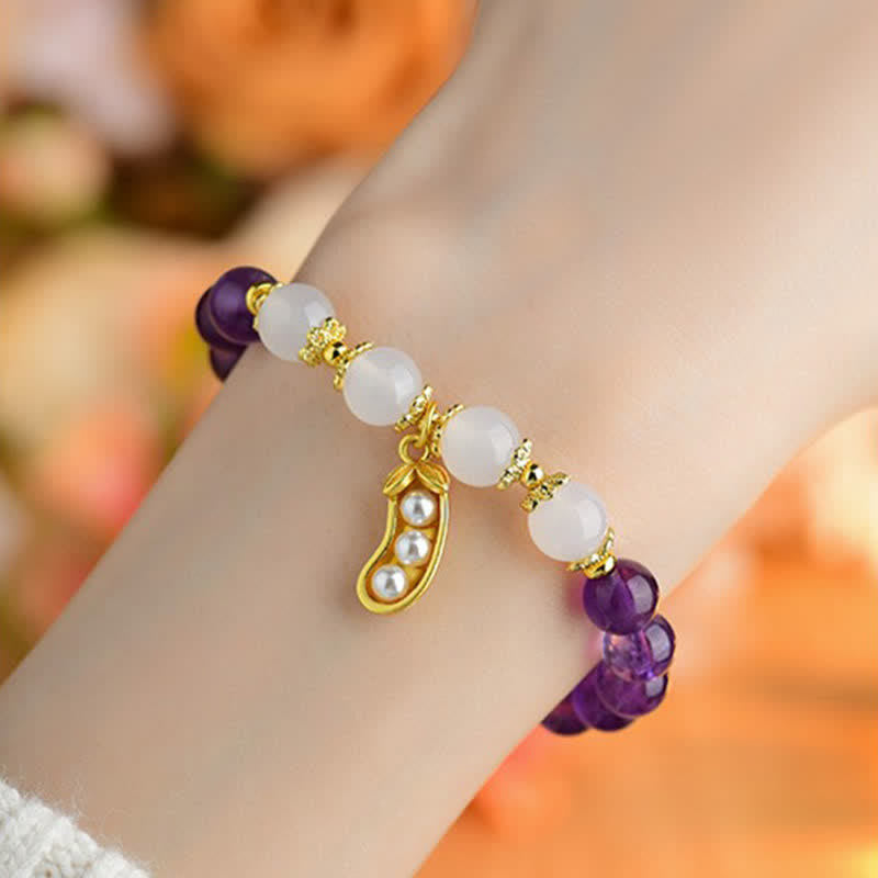 Buddha Stones 天然アメジスト、ホワイトアゲート、ピーナッツ、良いことが起こるスピリチュアルブレスレット - image 7