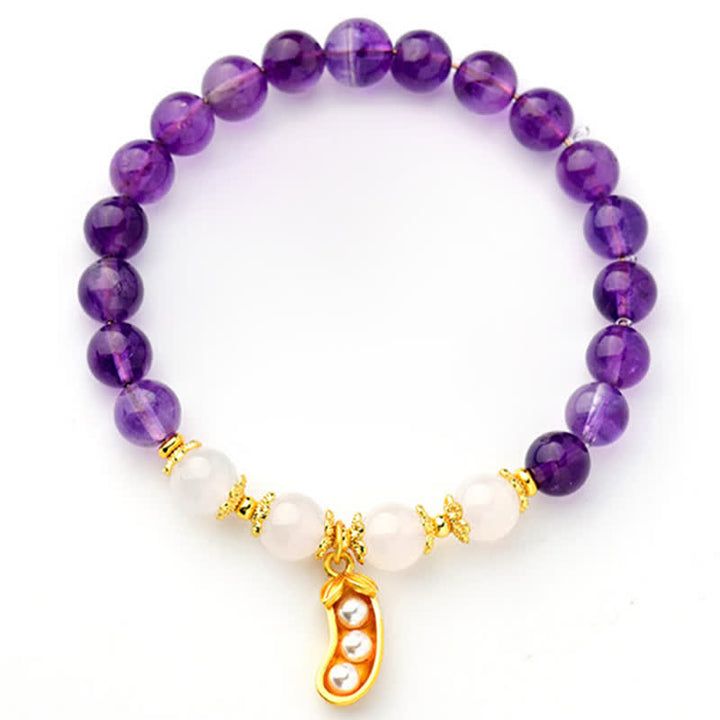 Buddha Stones 天然アメジスト、ホワイトアゲート、ピーナッツ、良いことが起こるスピリチュアルブレスレット - image 2