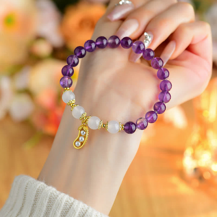 Buddha Stones 天然アメジスト、ホワイトアゲート、ピーナッツ、良いことが起こるスピリチュアルブレスレット - image 4