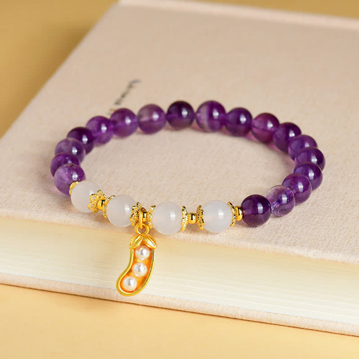 Buddha Stones 天然アメジスト、ホワイトアゲート、ピーナッツ、良いことが起こるスピリチュアルブレスレット - image 3