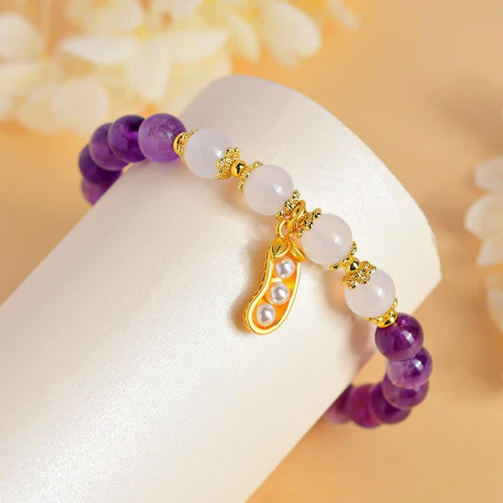 Buddha Stones 天然アメジスト、ホワイトアゲート、ピーナッツ、良いことが起こるスピリチュアルブレスレット - image 8