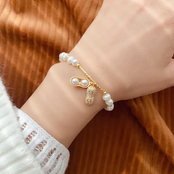 Buddha Stones パールビーズピーナッツ「良いことは起こる」知恵ブレスレット - image 8