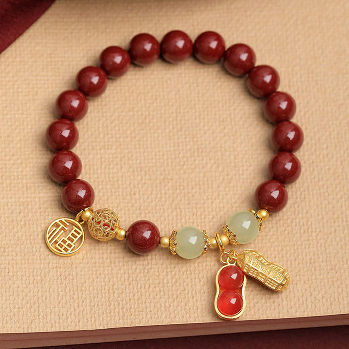 Buddha Stones 天然辰砂 福の文字ピーナッツ良縁祈願ブレスレット - image 1