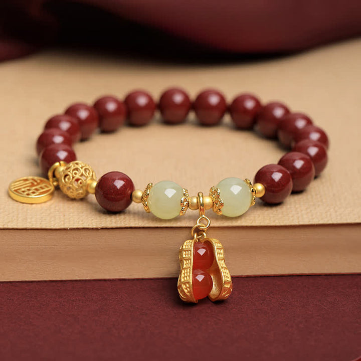 Buddha Stones 天然辰砂 福の文字ピーナッツ良縁祈願ブレスレット - image 2