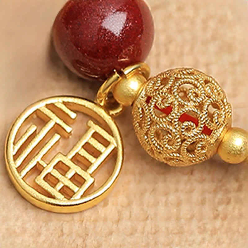 Buddha Stones 天然辰砂 福の文字ピーナッツ良縁祈願ブレスレット - image 8