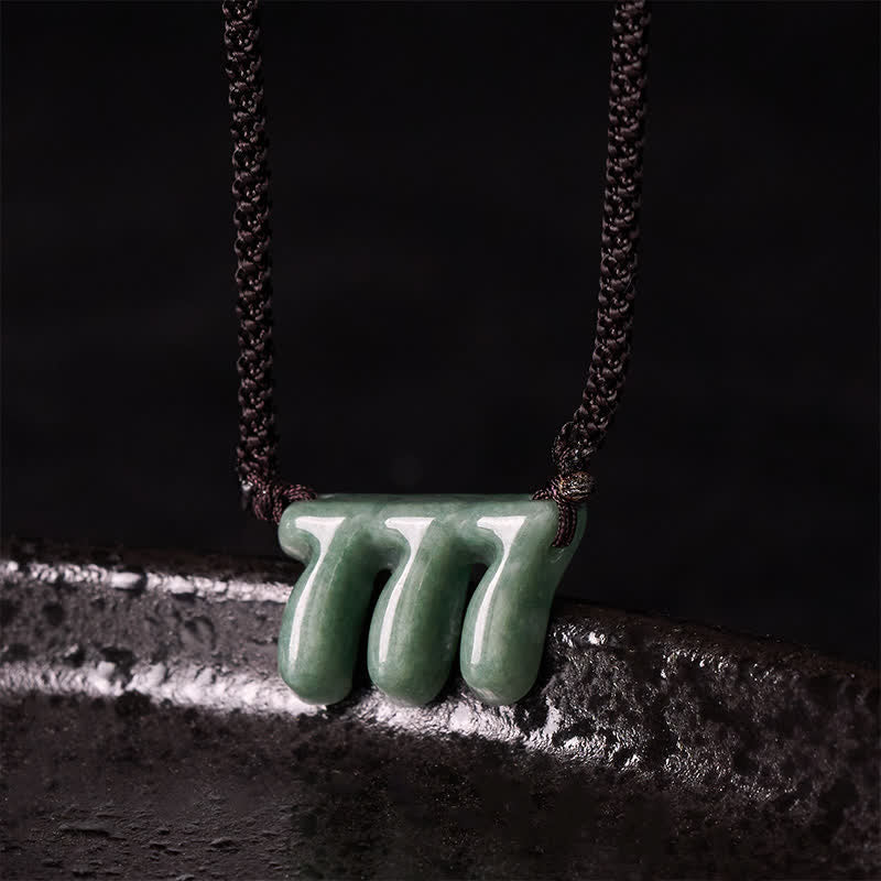 Buddha Stones 天然グリーンジェイド 777 エンジェルナンバー豊かさネックレスペンダント - エンジェルナンバー777 - 天然翡翠（色味は個体差があります） - image 0