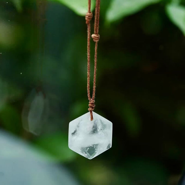 Buddha Stones ダビデの星彫刻入りクリアクォーツインディアンアゲートアメジストヒーリングネックレスペンダント - クリアクォーツ - image 0
