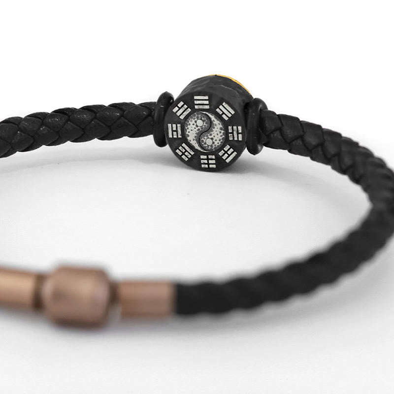 Buddha Stones 925スターリングシルバー 999ゴールド陰陽八卦シンボル バランス レザーブレスレット - image 4