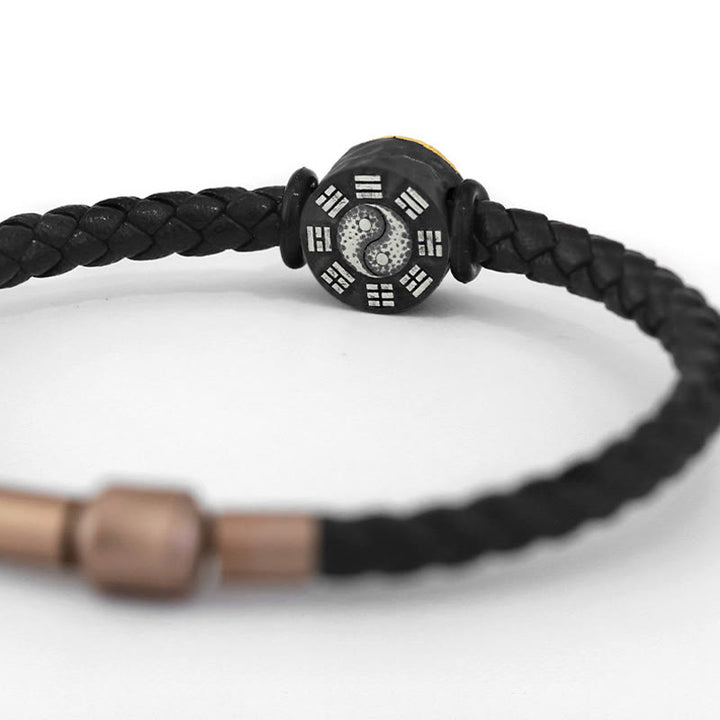 Buddha Stones 925スターリングシルバー 999ゴールド陰陽八卦シンボル バランス レザーブレスレット - image 4