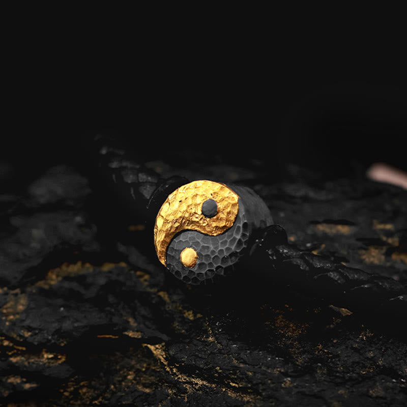 Buddha Stones 925スターリングシルバー 999ゴールド陰陽八卦シンボル バランス レザーブレスレット - image 9